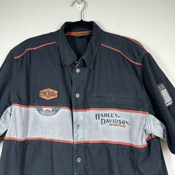 Harley Davidson Garage Shop Shirt Button Down Short Sleeve Motorcycle Mens Large - Picture 2 of 11